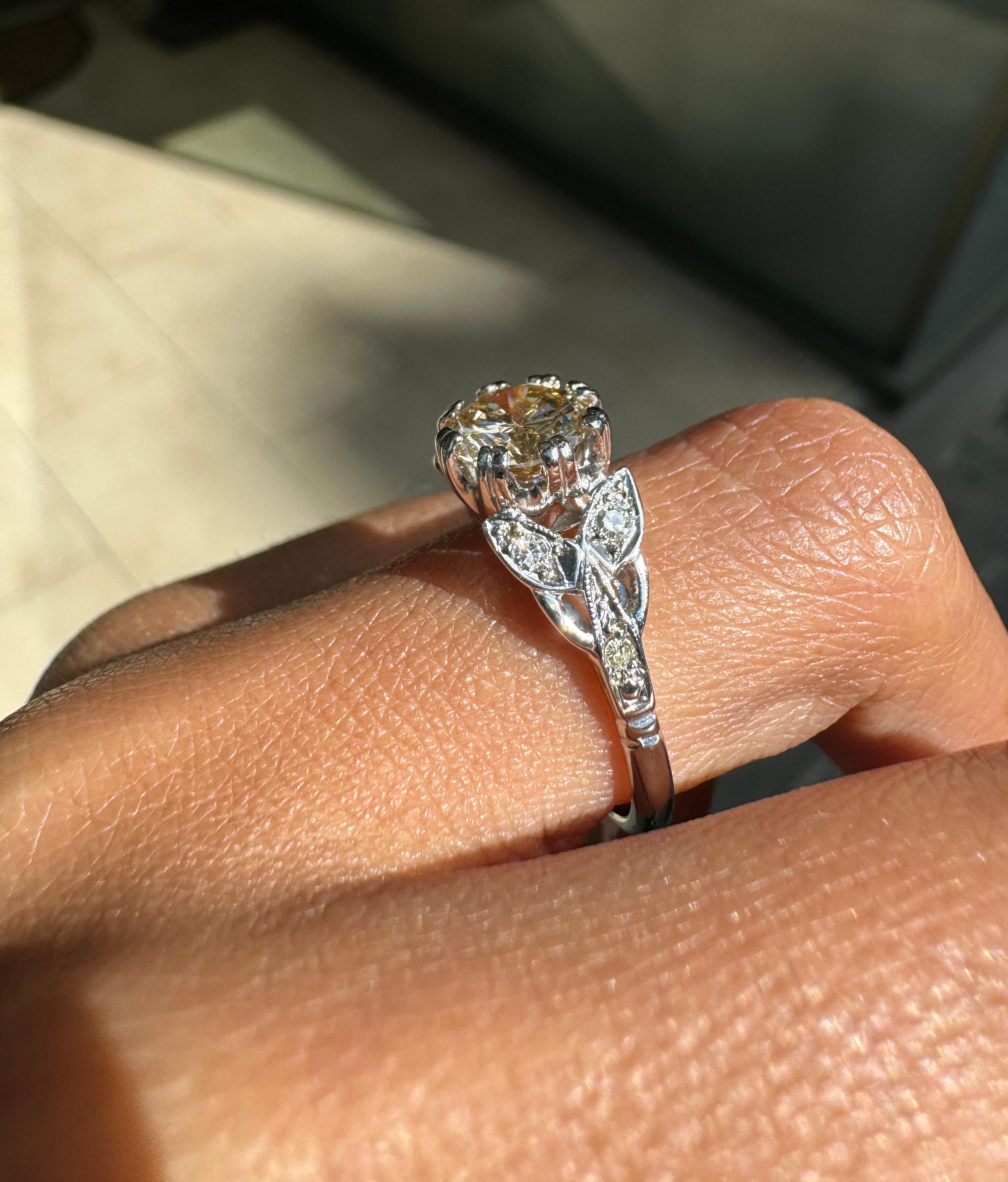 1.18ct Fancy Brown Round Brilliant Cut Diamond Platinum Engagement Ring For Sale 4