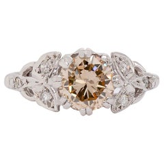 Vintage 1.18ct Fancy Brown Round Brilliant Cut Diamond Platinum Engagement Ring