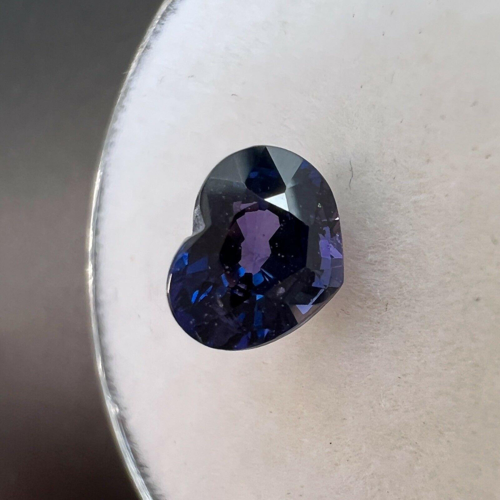 1.18ct Fine Deep Purple Sapphire Heart Cut Rare Loose Cut Gem 6.8x5.3mm

Natural Deep Purple Sapphire Gemstone.
1.18 Carat with a beautiful deep purple colour and good clarity, some small natural inclusions visible when looking closely. Also has an