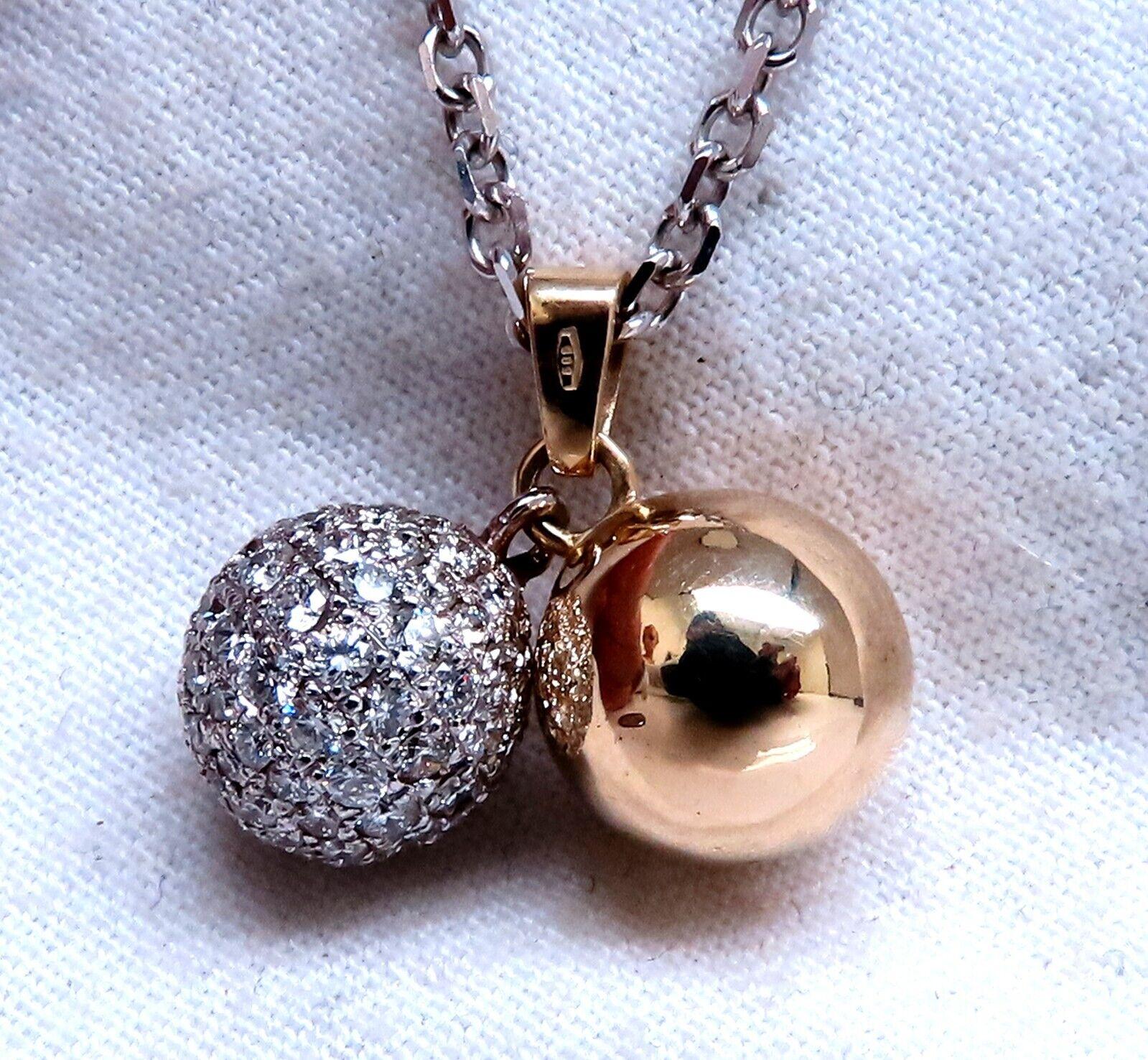 1.18ct Natural Diamonds Ball & Gold Dangle Pendant 14kt For Sale 2