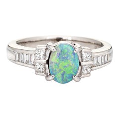 1.18 Carat Natural Opal Diamond Ring Estate Platinum Small Cocktail Band Jewelry