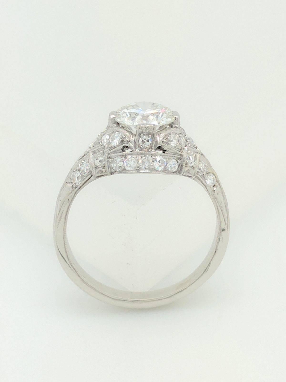 1.18ct Natural Round Brilliant Cut Platinum Diamond Estate Engagement Ring SI2/H 5