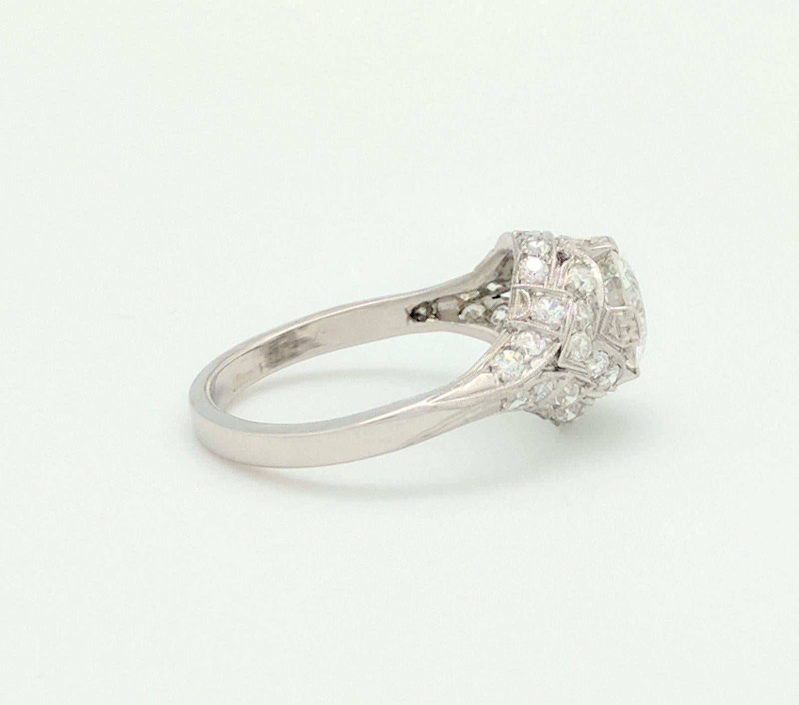 1.18ct Natural Round Brilliant Cut Platinum Diamond Estate Engagement Ring SI2/H 1