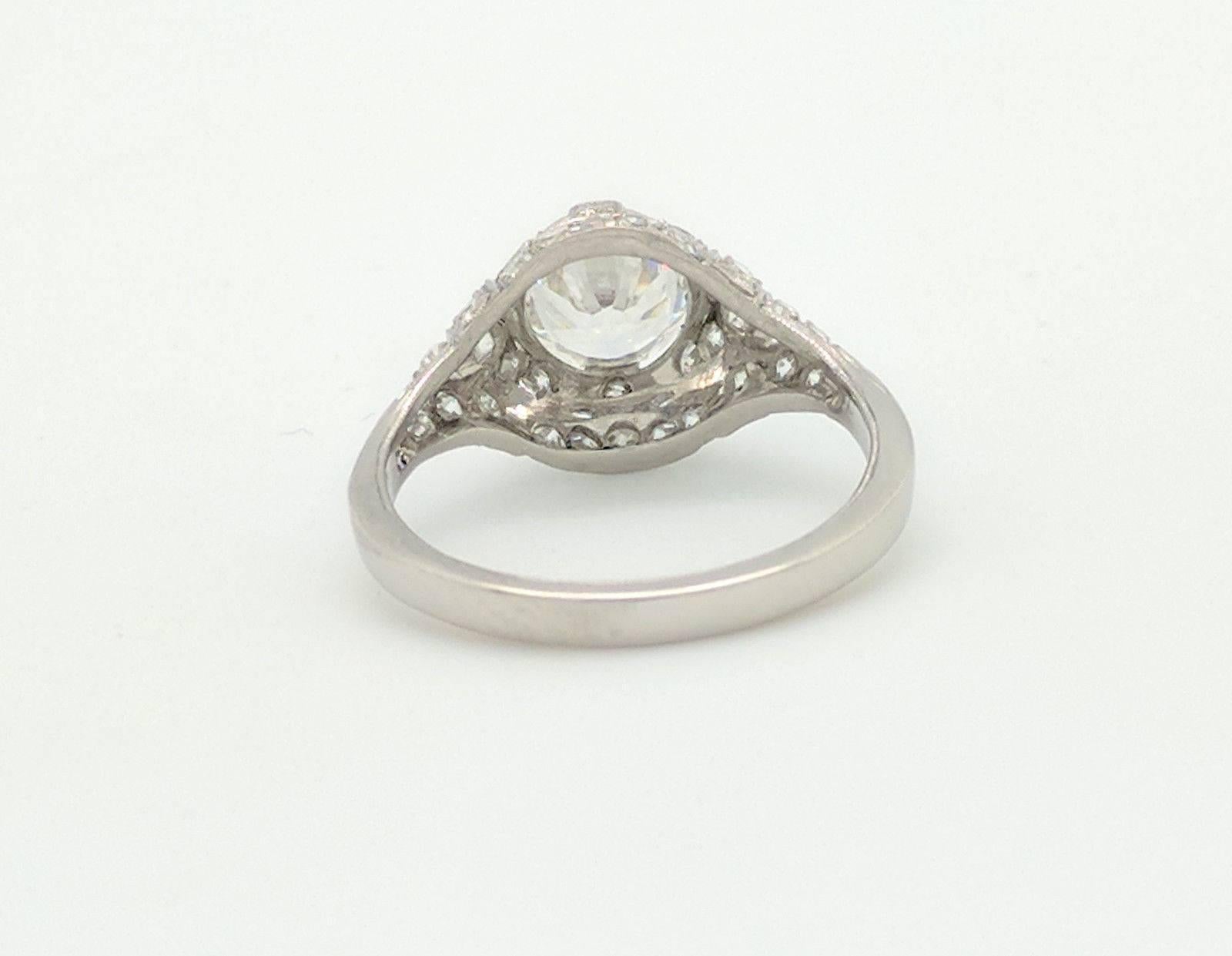 1.18ct Natural Round Brilliant Cut Platinum Diamond Estate Engagement Ring SI2/H 2