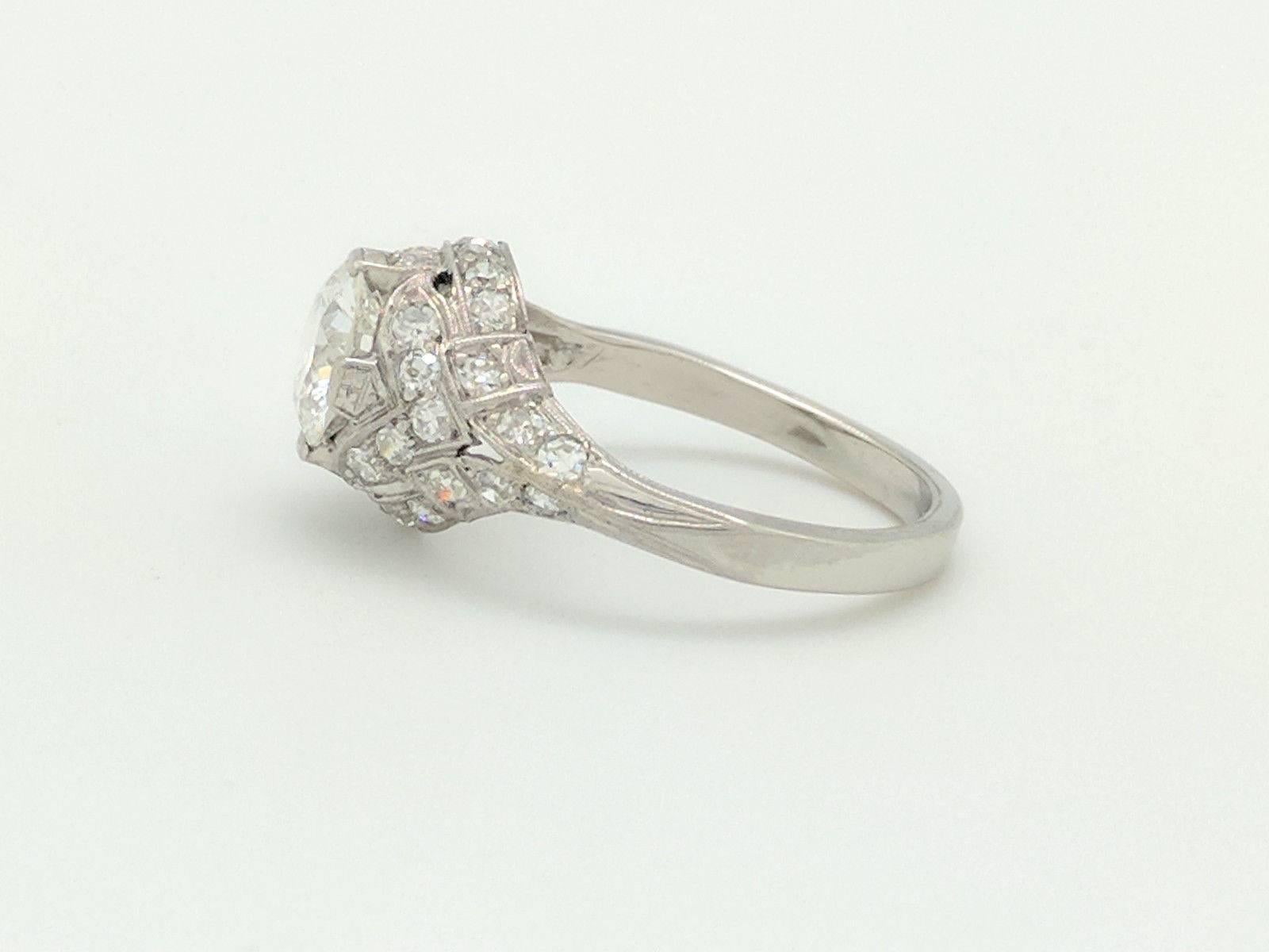 1.18ct Natural Round Brilliant Cut Platinum Diamond Estate Engagement Ring SI2/H 3