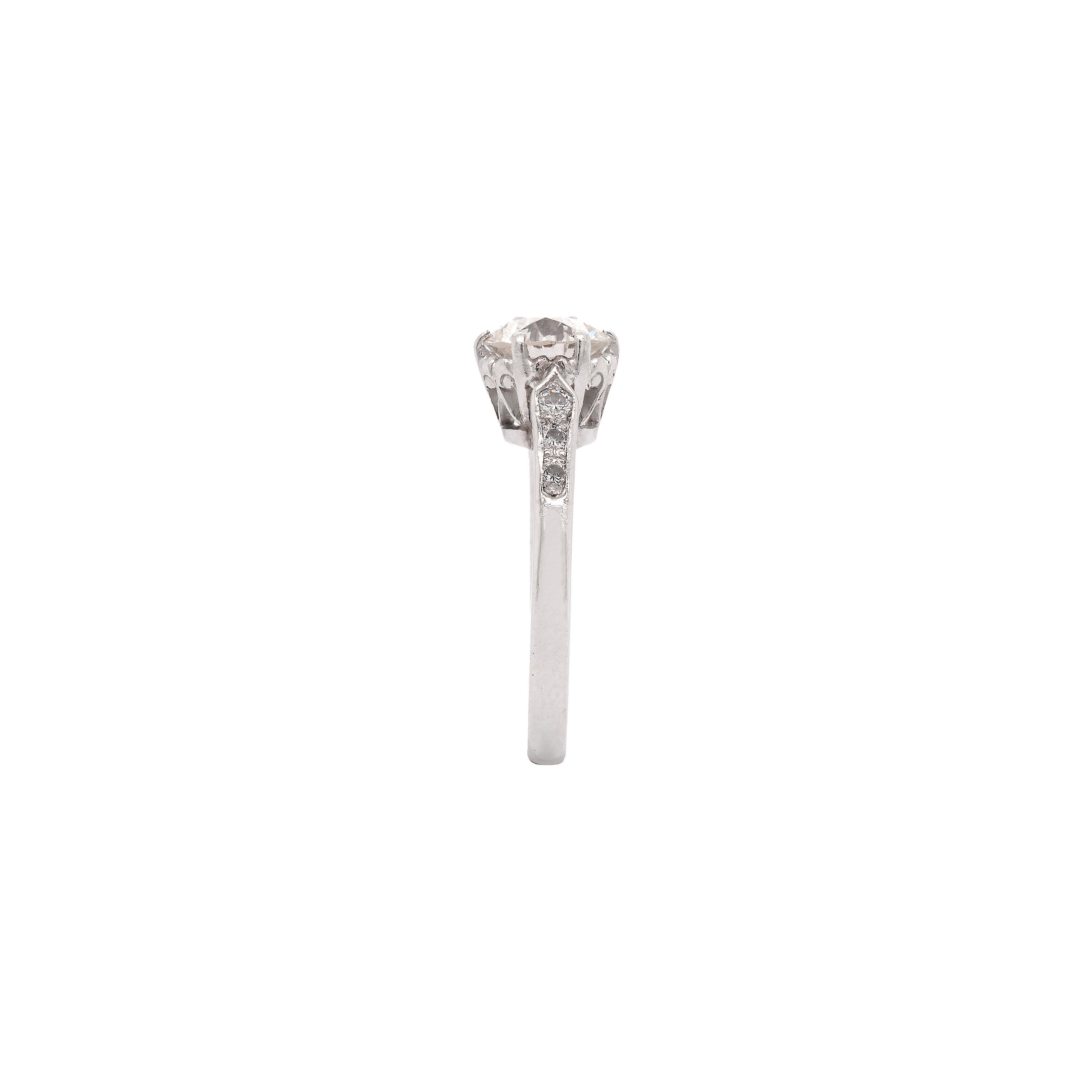 Old European Cut 1.18ct Old Cut Diamond and Platinum Engagement Ring For Sale