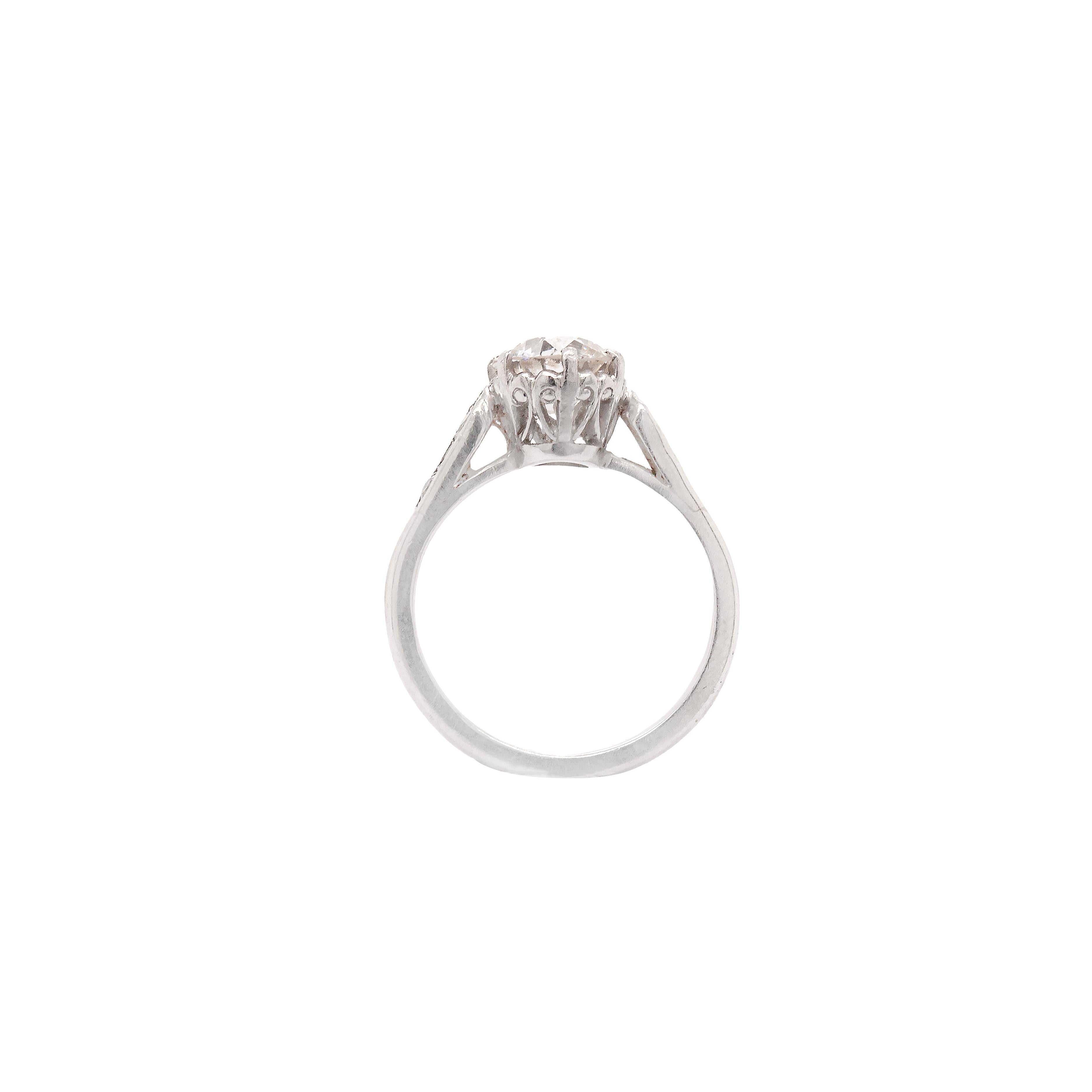 1.18ct Old Cut Diamond and Platinum Engagement Ring In Good Condition For Sale In London, GB