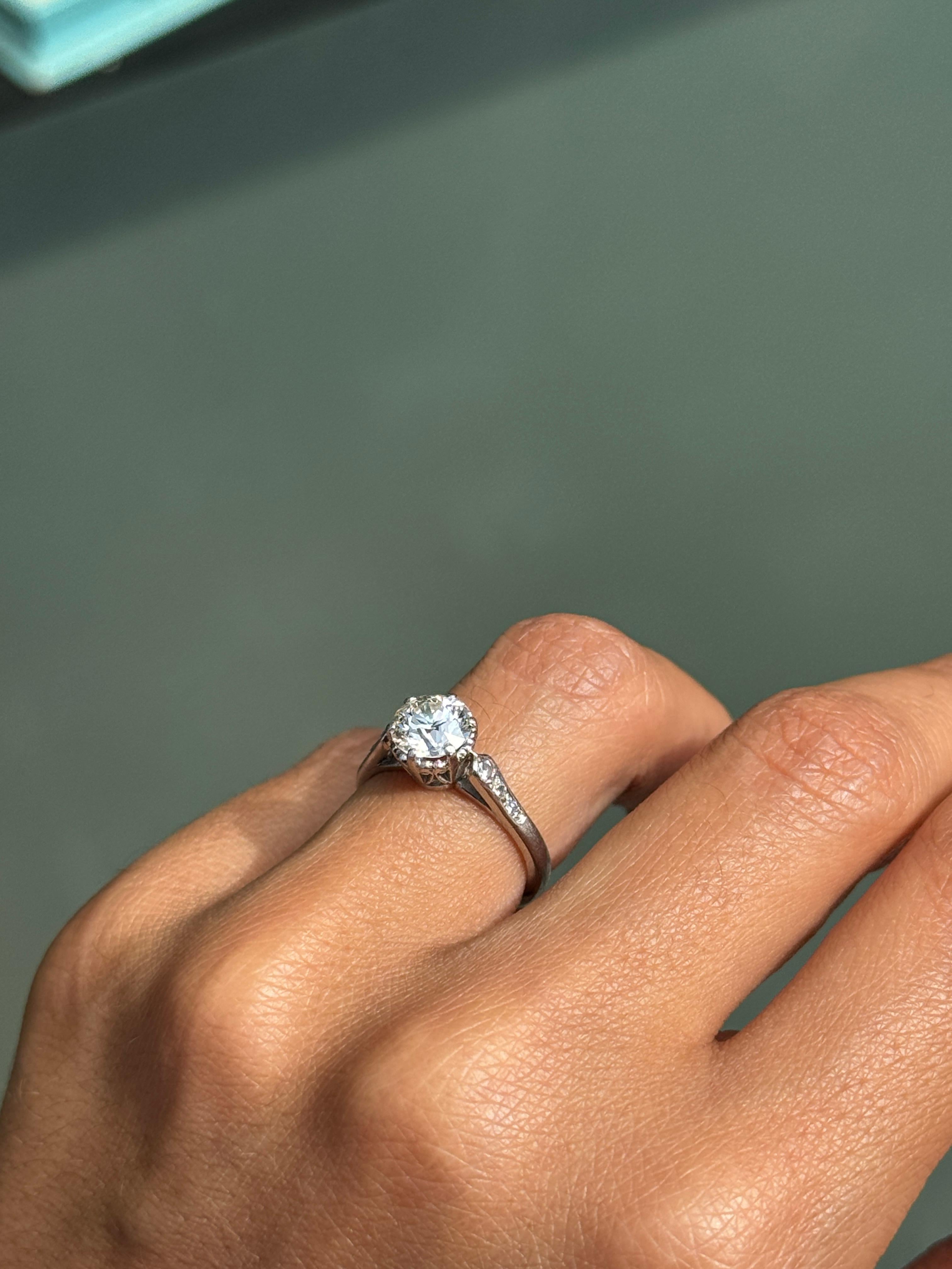 Women's 1.18ct Old Cut Diamond and Platinum Engagement Ring For Sale