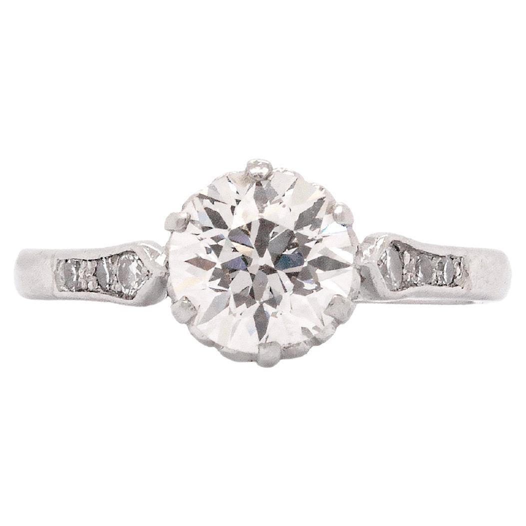 1.18ct Old Cut Diamond and Platinum Engagement Ring For Sale