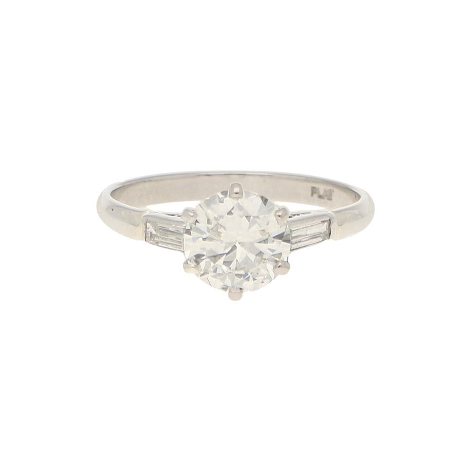 Old European Cut Diamond Solitaire Engagement Ring Set in Platinum