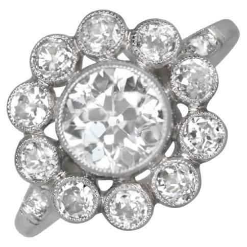 1.18ct Old European Cut Diamond Cluster Ring, I Color, Platinum For Sale
