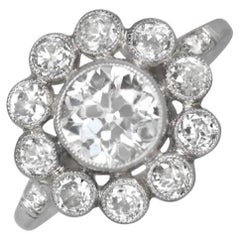 Bague grappe de diamants taille européenne ancienne de 1,18 carat, couleur I, platine
