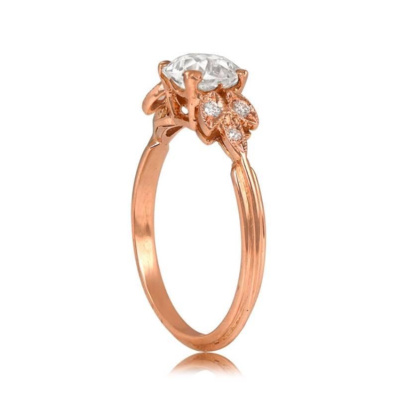 1.18ct Old European Cut Diamond Engagement Ring, 18k Rose Gold In Excellent Condition For Sale In New York, NY