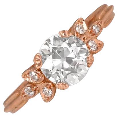 1.18ct Old European Cut Diamond Engagement Ring, 18k Rose Gold For Sale