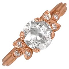 Bague de fiançailles en or rose 18 carats, diamant taille européenne ancienne 1,18 carats