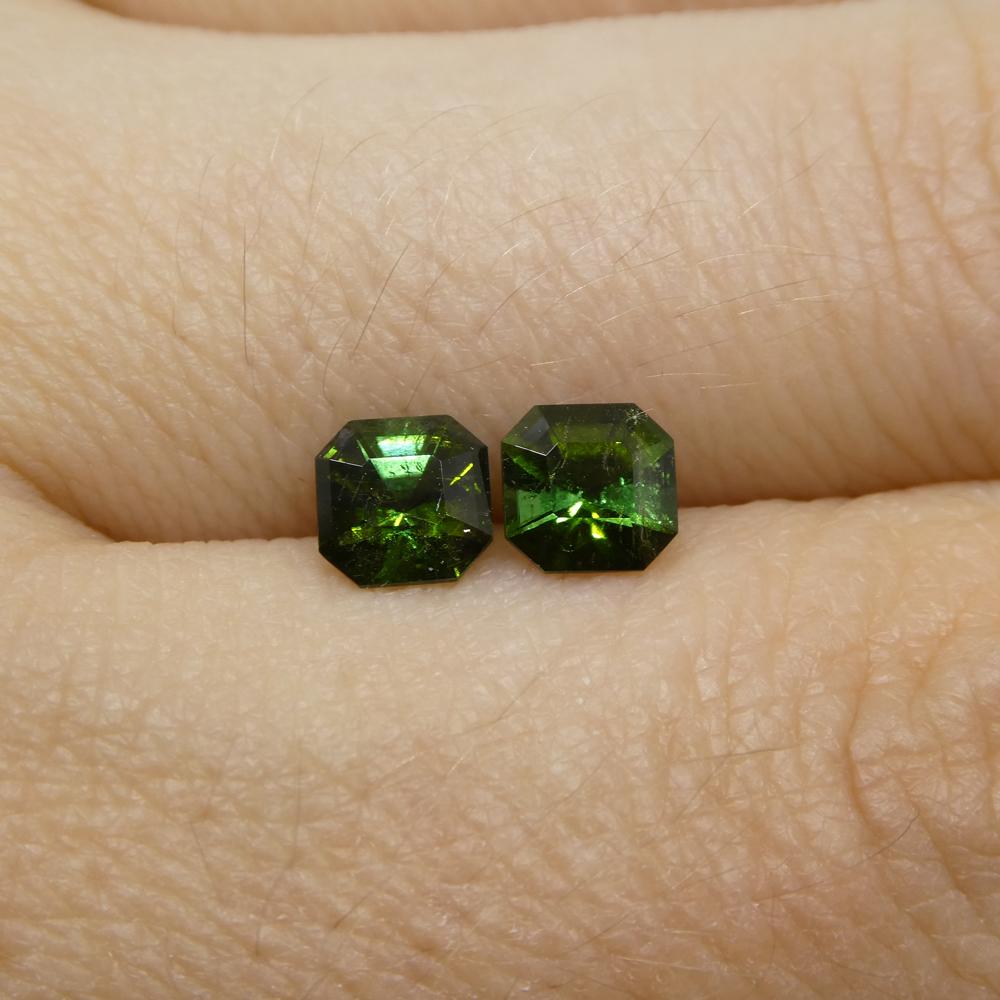 1.18ct Pair Asscher Cut Green Tourmaline from Brazil For Sale 2