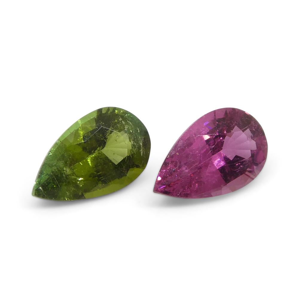 1.18ct Pair Pear Pink/Green Tourmaline from Brazil For Sale 5