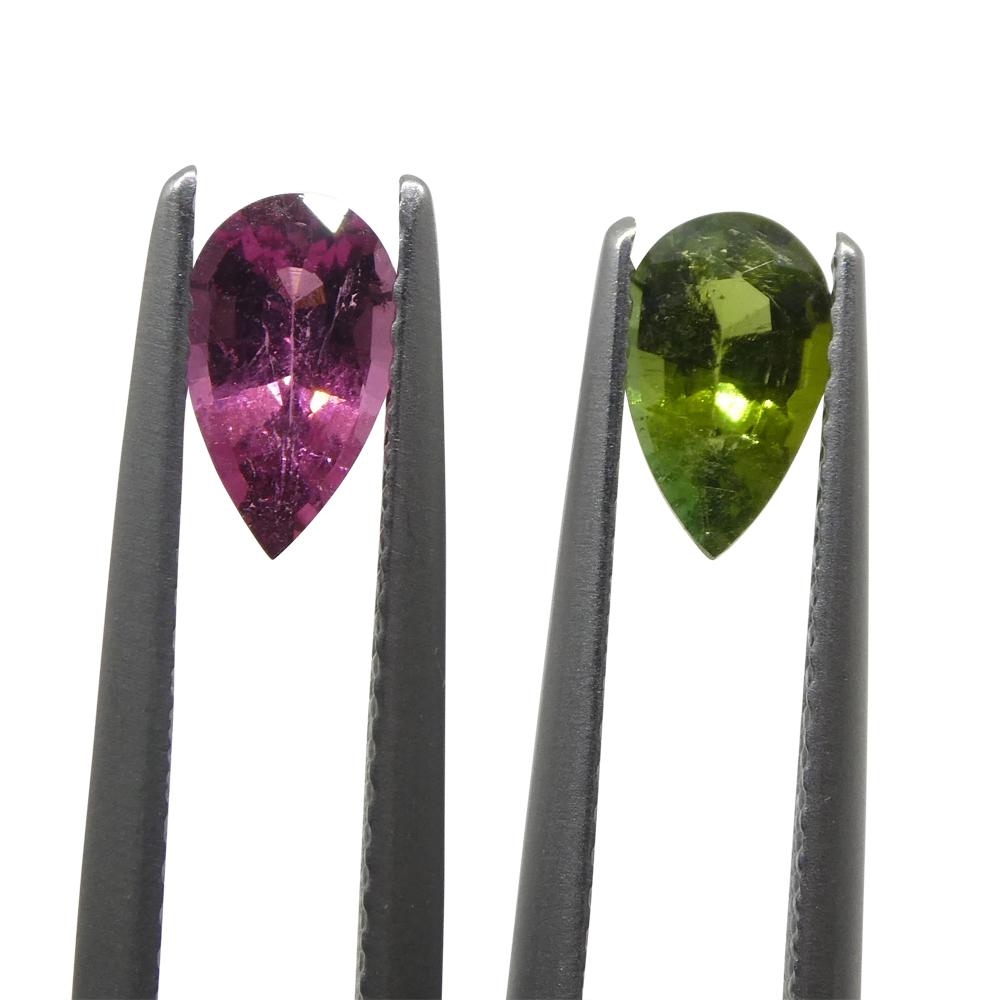 Brilliant Cut 1.18ct Pair Pear Pink/Green Tourmaline from Brazil For Sale