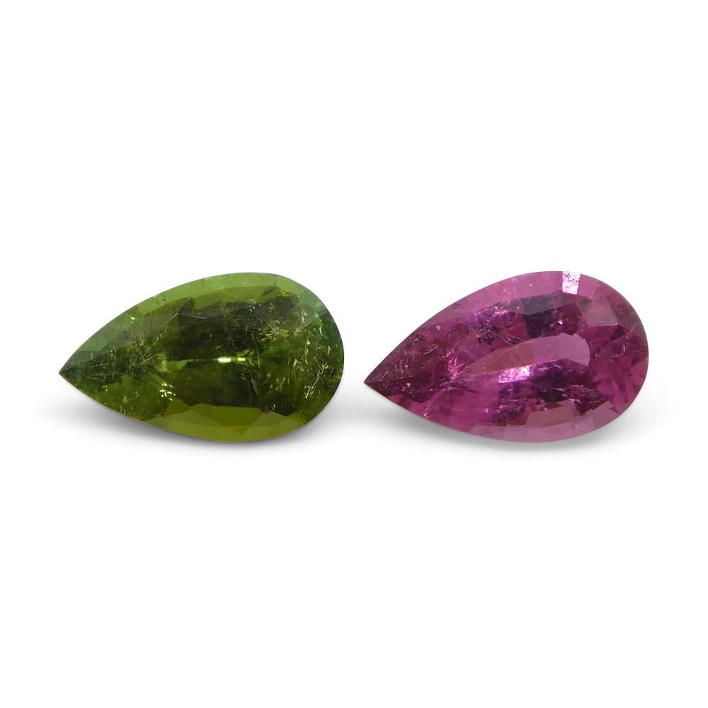 Women's or Men's 1.18ct Pair Pear Pink/Green Tourmaline from Brazil For Sale