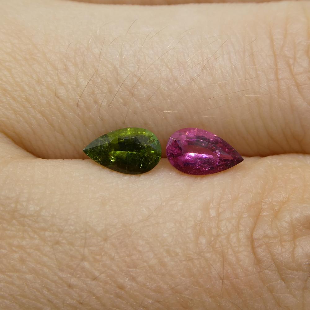 1.18ct Pair Pear Pink/Green Tourmaline from Brazil For Sale 1
