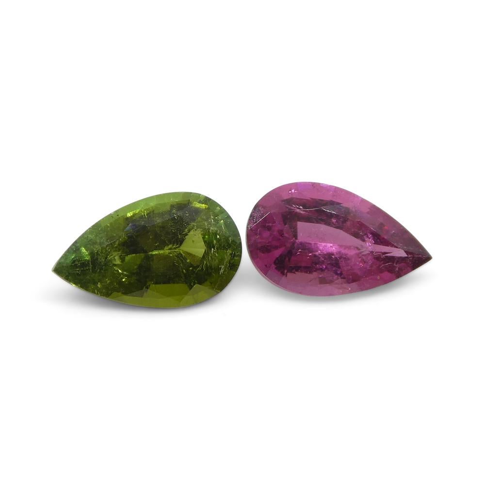 1.18ct Pair Pear Pink/Green Tourmaline from Brazil For Sale 2