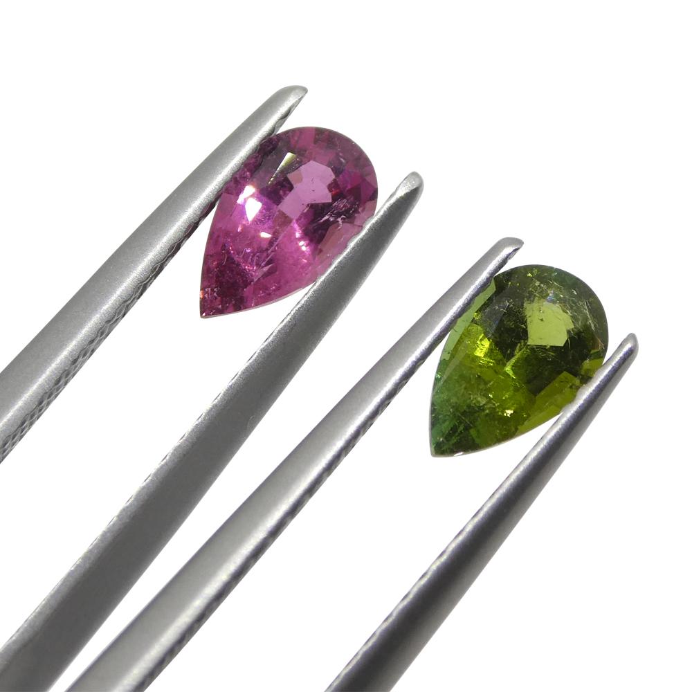 1.18ct Pair Pear Pink/Green Tourmaline from Brazil For Sale 3