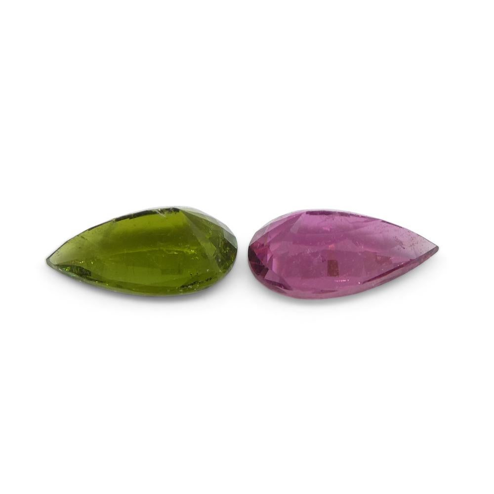 1.18ct Pair Pear Pink/Green Tourmaline from Brazil For Sale 4
