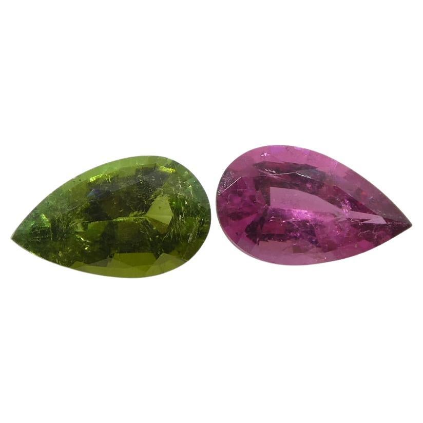1.18ct Pair Pear Pink/Green Tourmaline from Brazil For Sale