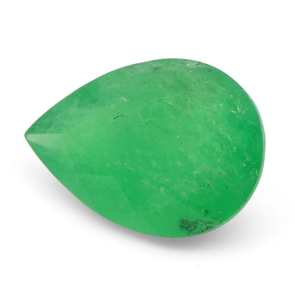 Women's or Men's 1.18ct Pear Green Emerald from Colombia For Sale
