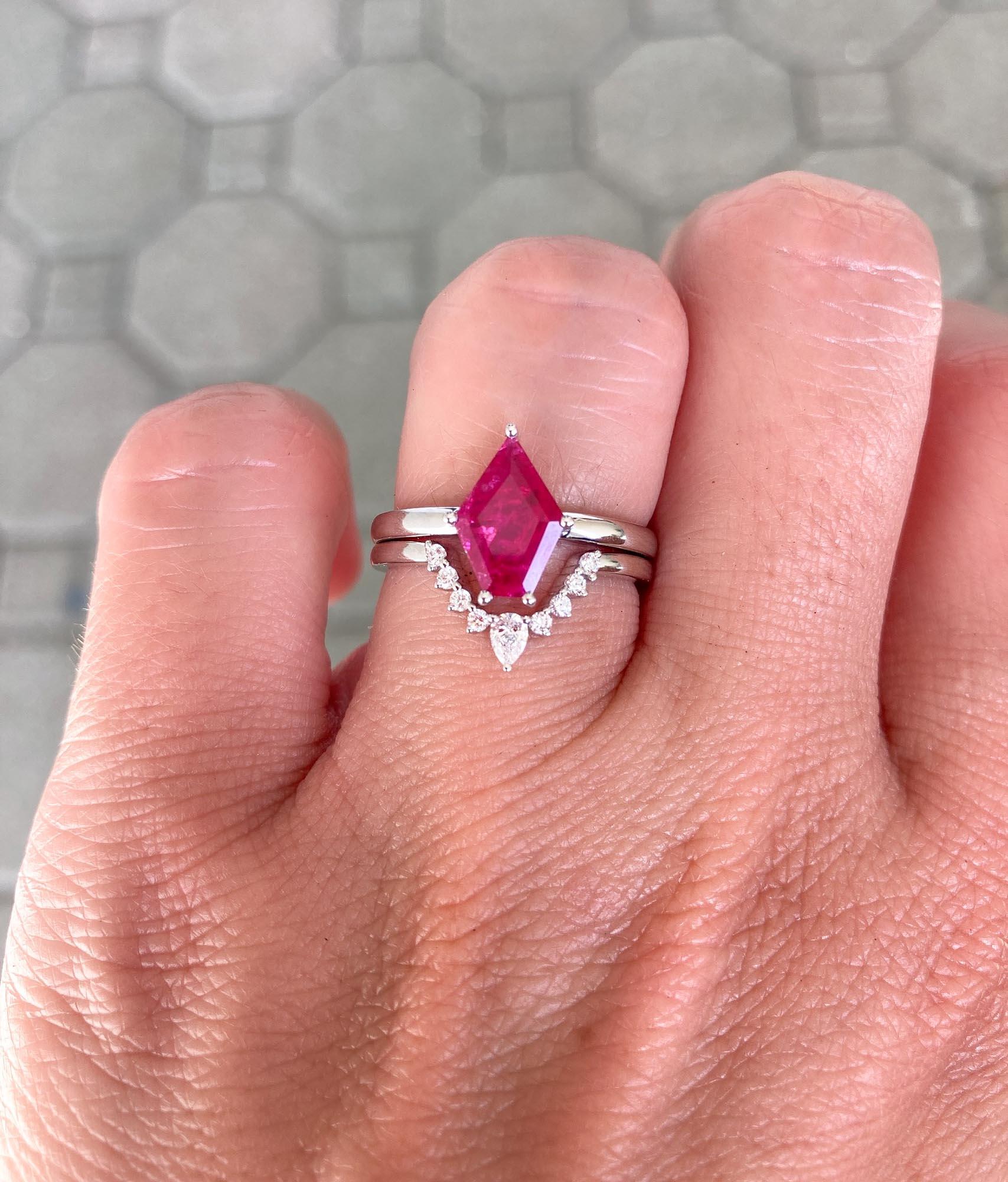 1.18ct Pentagon Ruby Engagement Ring Set Diamond Crown Band 14k Gold AD1686S-12 In New Condition For Sale In Osprey, FL