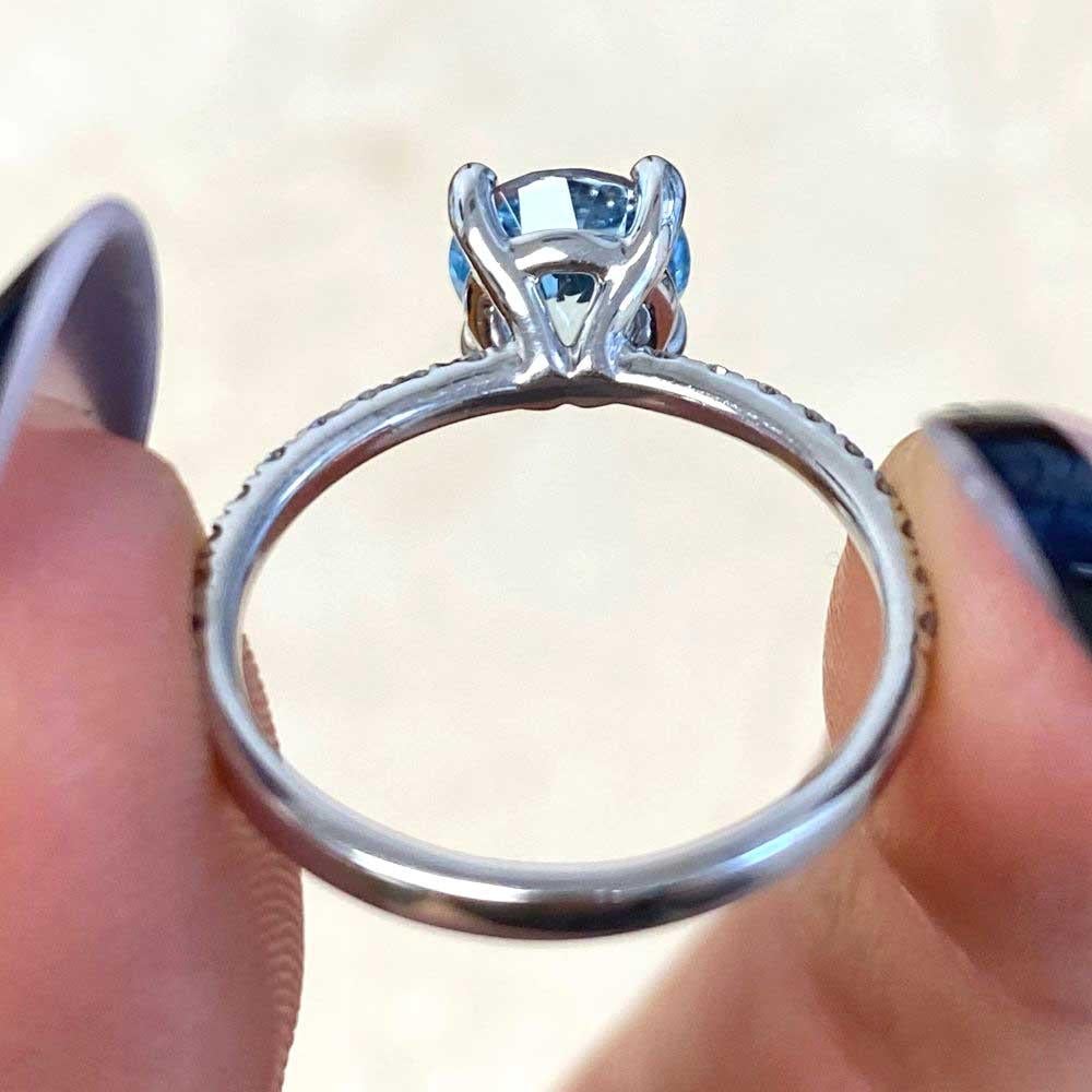 1.18ct Round Cut Aquamarine Engagement Ring, 18k White Gold For Sale 6