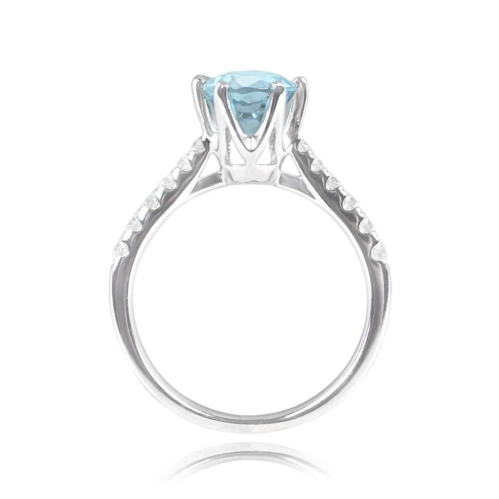 1.18ct Round Cut Santa Maria Aquamarine Engagement Ring, 18k White Gold In Excellent Condition In New York, NY