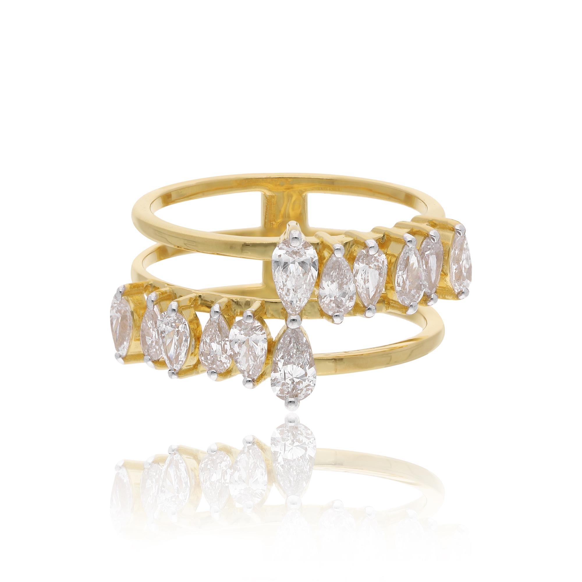 1.18Ct SI/H Diamant Dreifachband Jahrestag Ring Geschenk 14k Gelbgold Schmuck