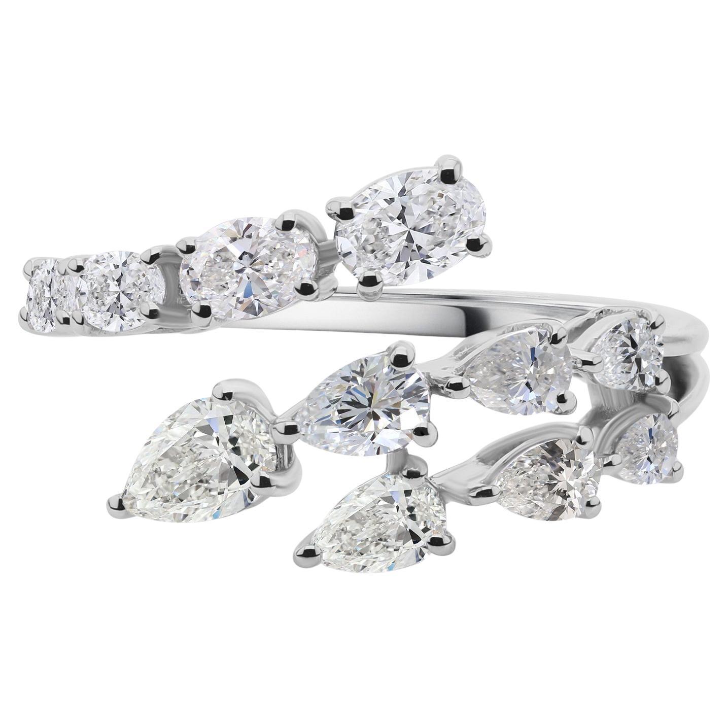 1.18ct SI/H Real Diamond Multi Shape Bypass Ring 14K White Gold