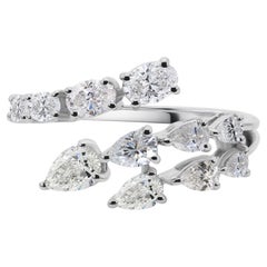 1.18ct SI/H Real Diamond Multi Shape Bypass Ring 14K White Gold