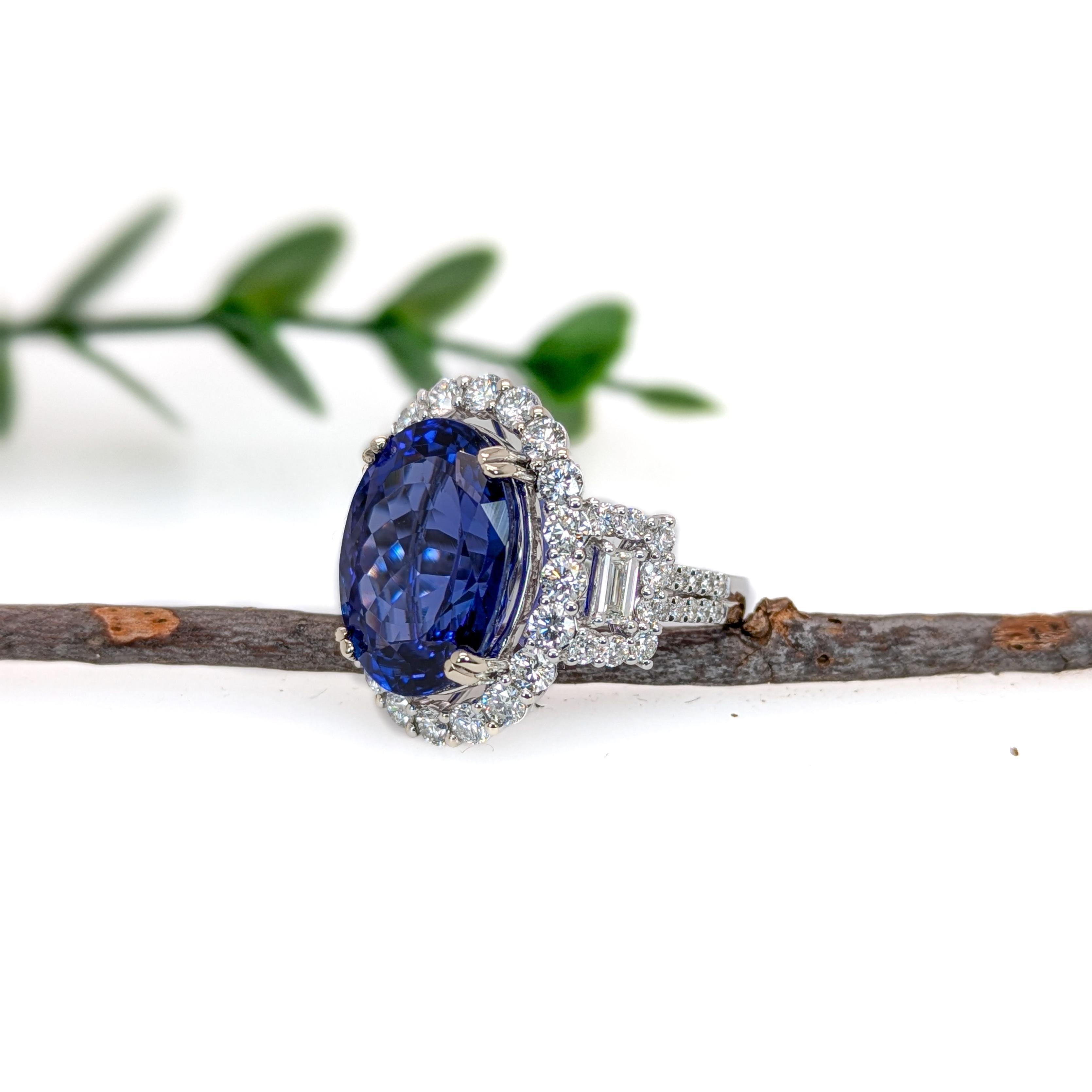 Oval Cut 11.8ct Statement Tanzanite Ring w Natural Earth Mined Diamonds in 14K White Gold For Sale