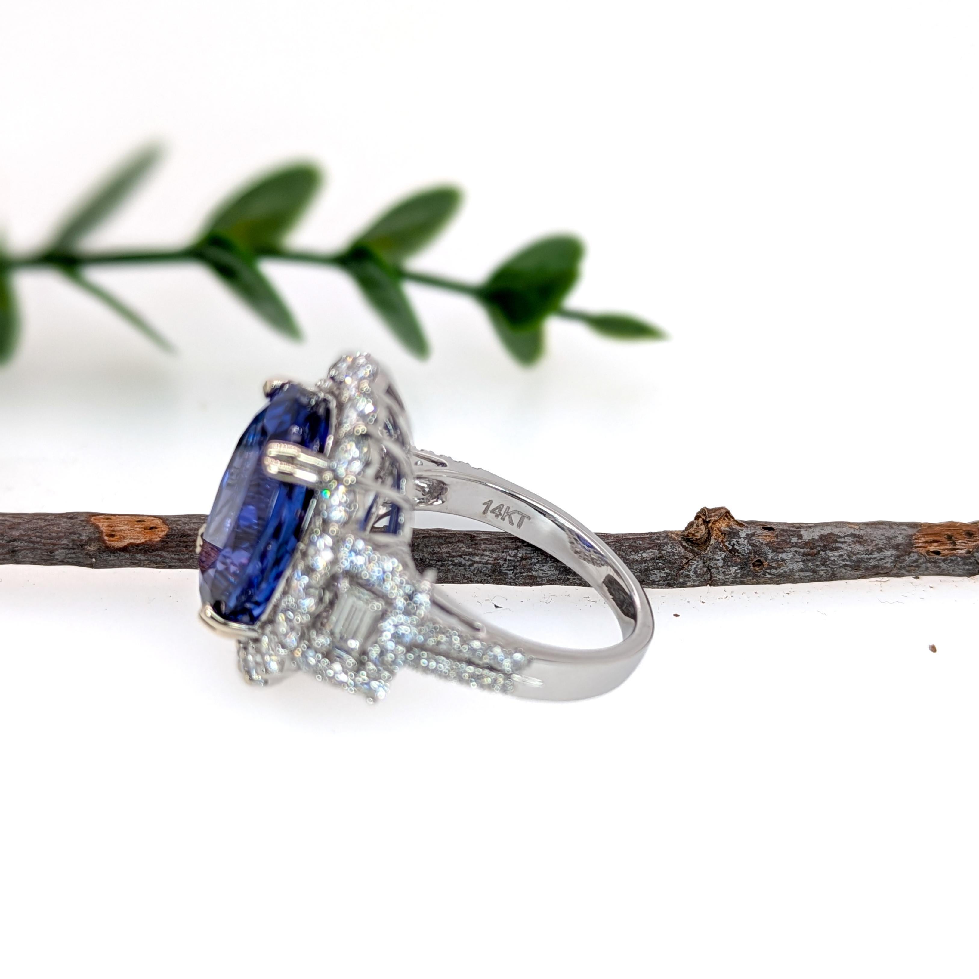 Women's 11.8ct Statement Tanzanite Ring w Natural Earth Mined Diamonds in 14K White Gold For Sale