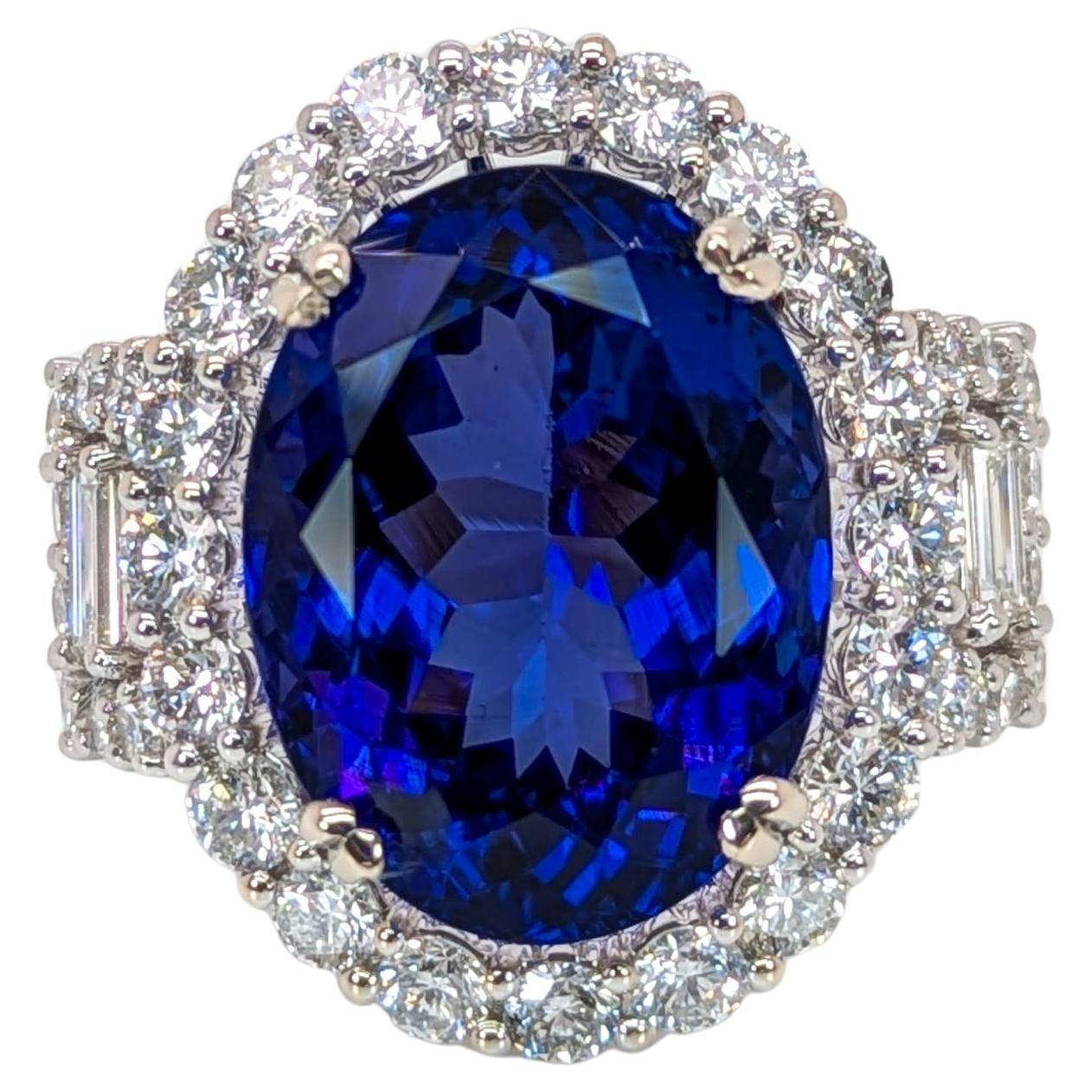 11.8ct Statement Tanzanite Ring w Natural Earth Mined Diamonds in 14K White Gold