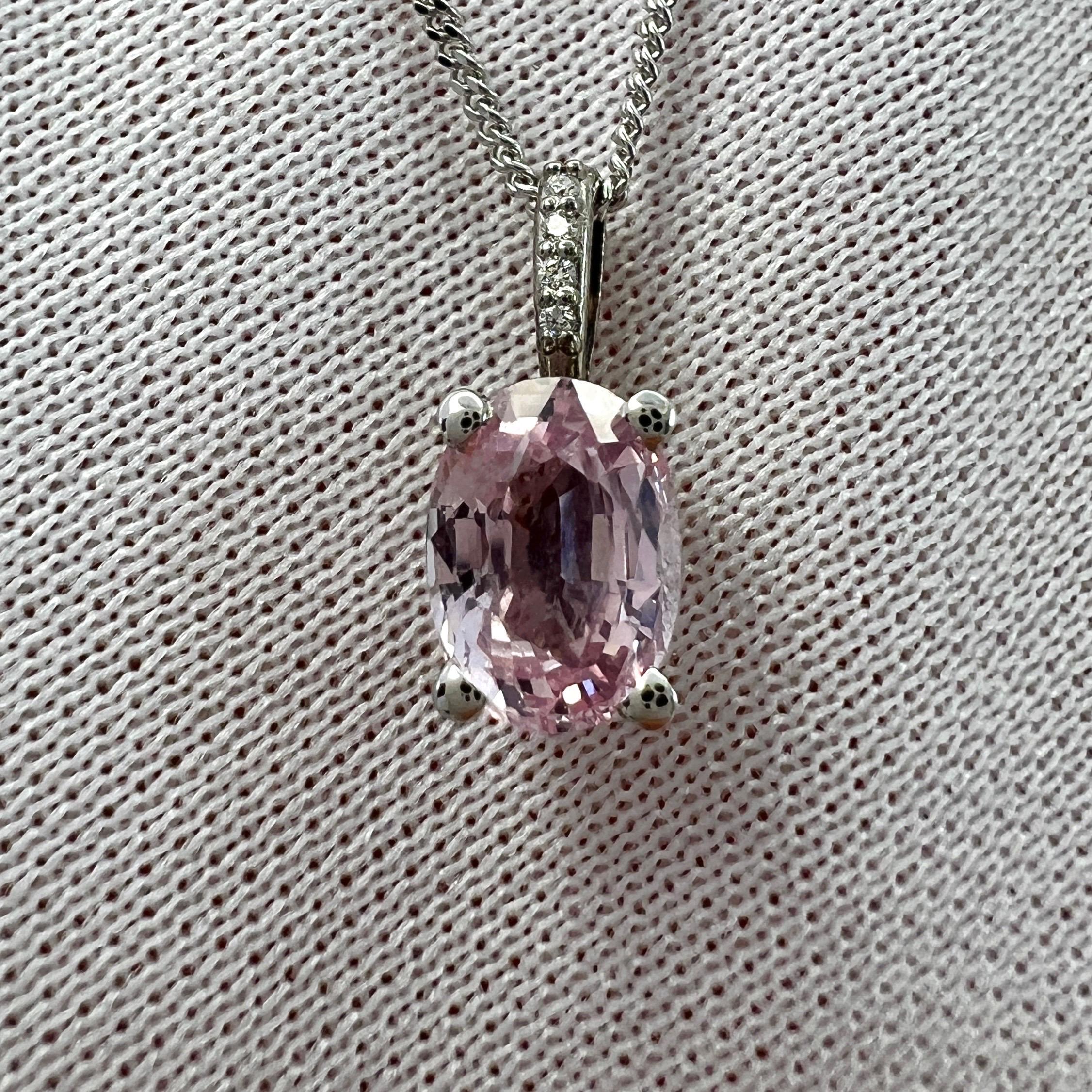 1.18ct Vivid Light Pink Sapphire & Diamond 18k White Gold Hidden Halo Pendant 5