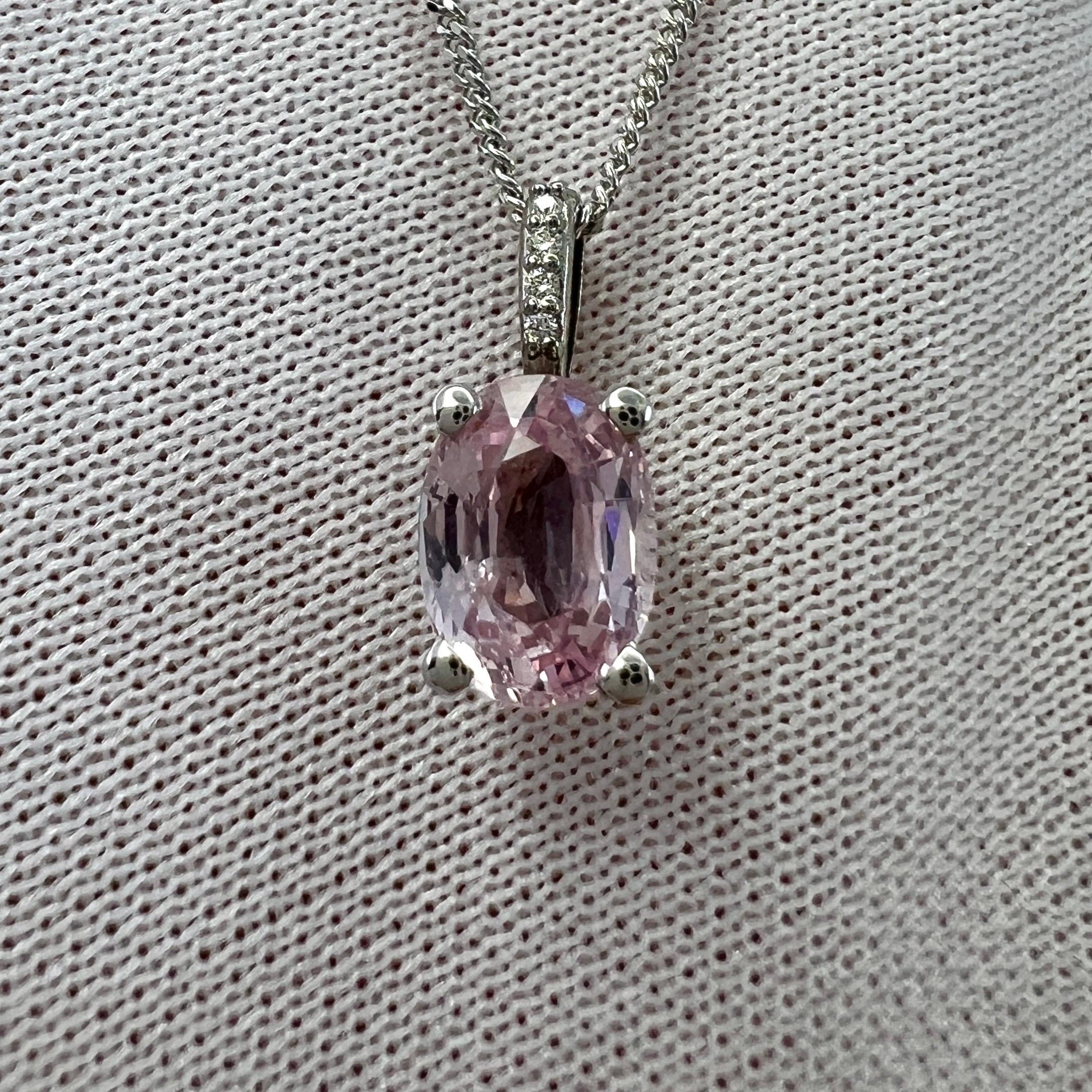 1.18ct Vivid Light Pink Sapphire & Diamond 18k White Gold Hidden Halo Pendant In New Condition In Birmingham, GB