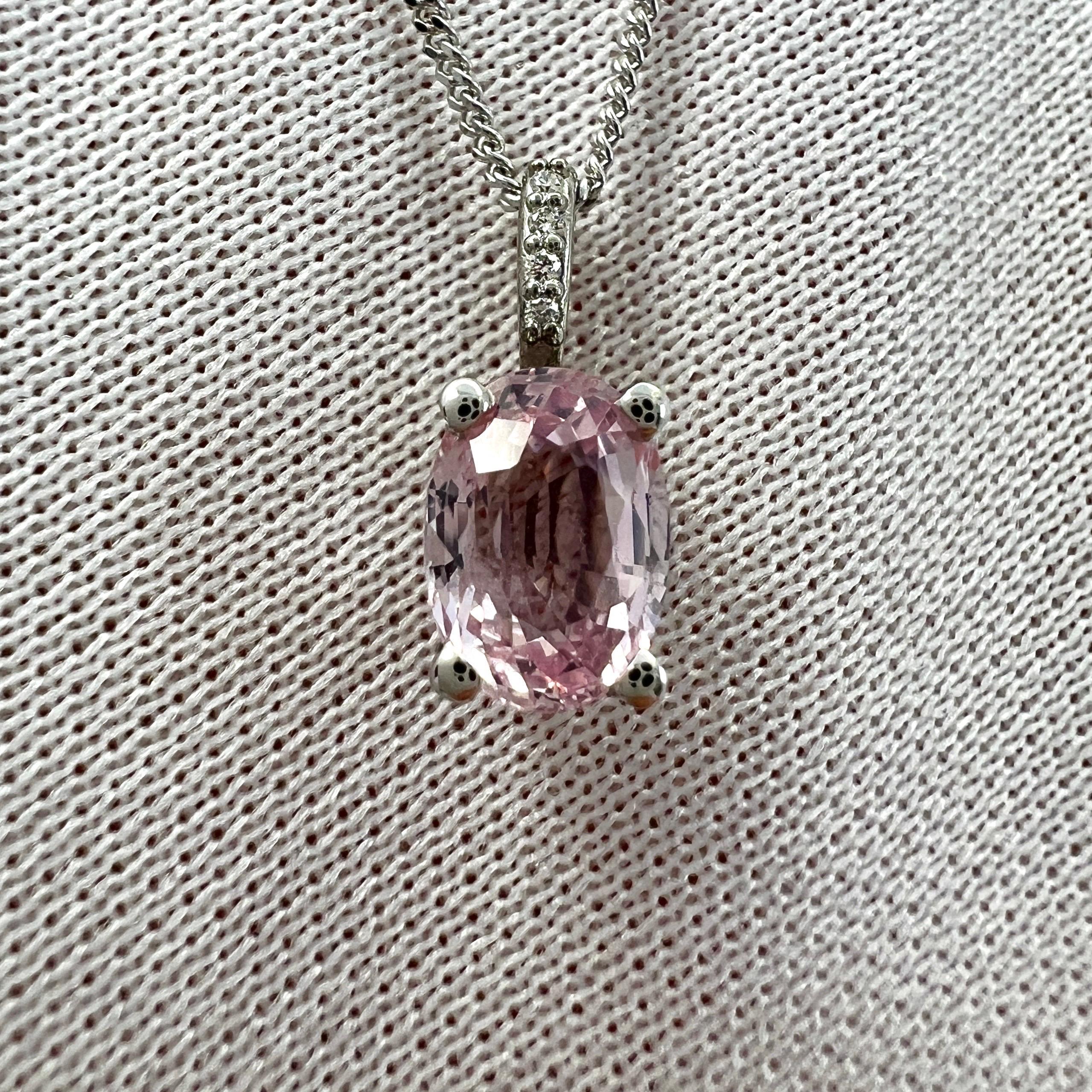 1.18ct Vivid Light Pink Sapphire & Diamond 18k White Gold Hidden Halo Pendant 1