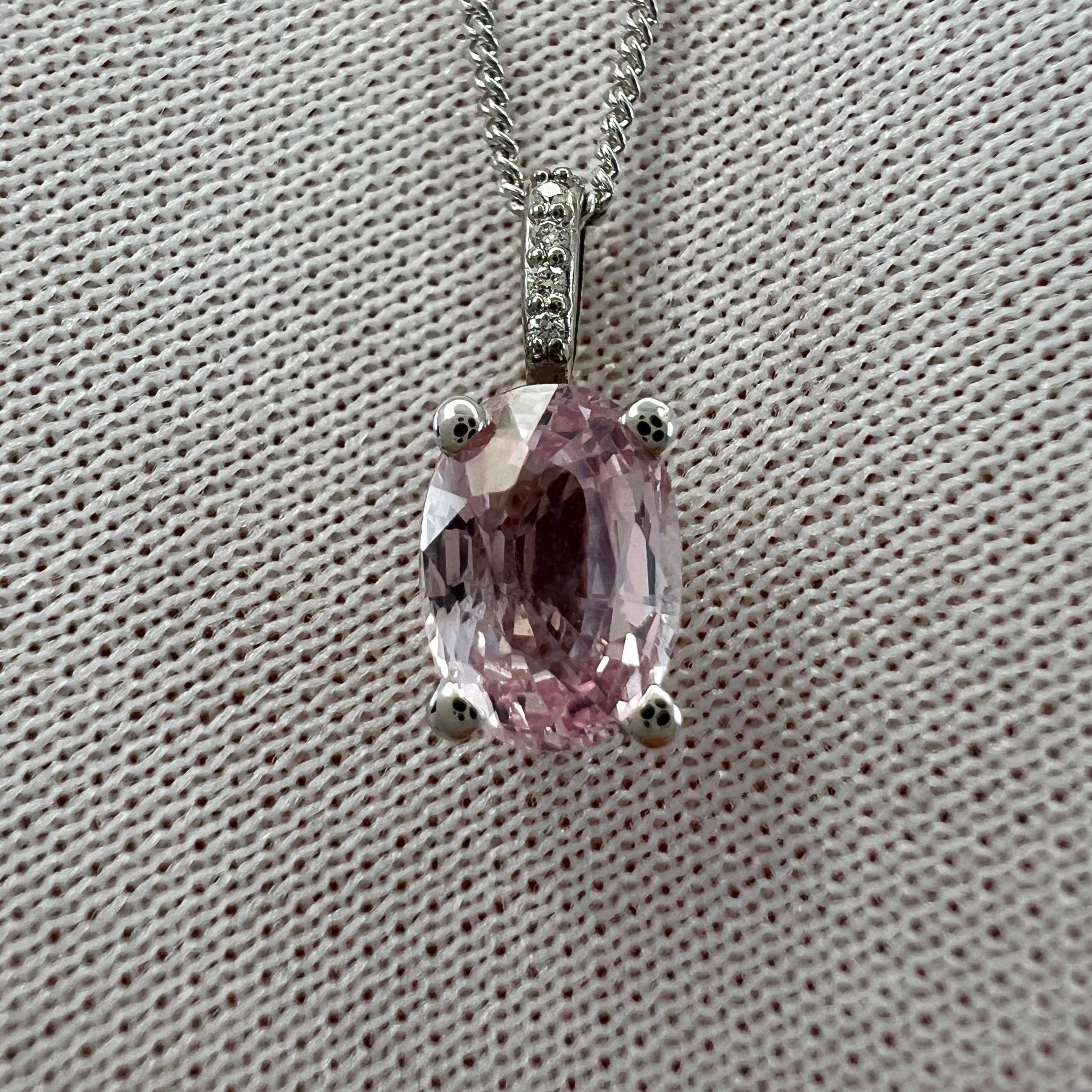 1.18ct Vivid Light Pink Sapphire & Diamond 18k White Gold Hidden Halo Pendant 2