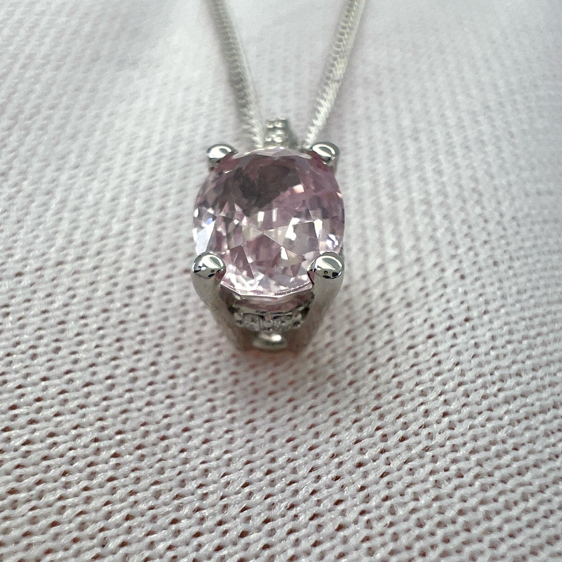 1.18ct Vivid Light Pink Sapphire & Diamond 18k White Gold Hidden Halo Pendant 3