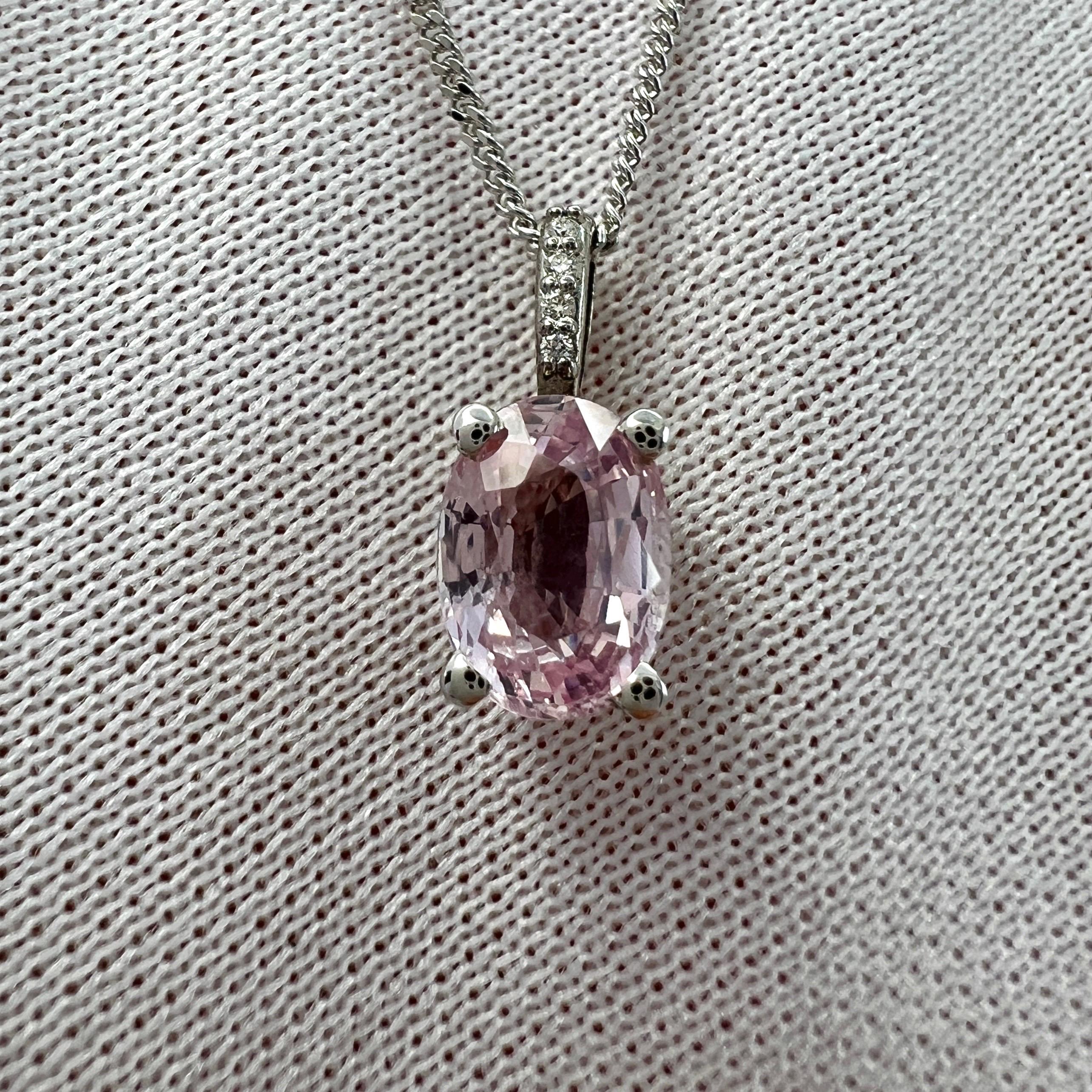 1.18ct Vivid Light Pink Sapphire & Diamond 18k White Gold Hidden Halo Pendant 4