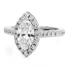 1.18cts GIA Marquise Cut Diamond Gold Halo Engagement Ring