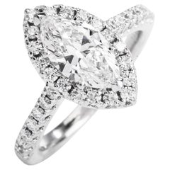 1.18cts GIA Marquise Cut Diamond Gold Halo Engagement Ring 
