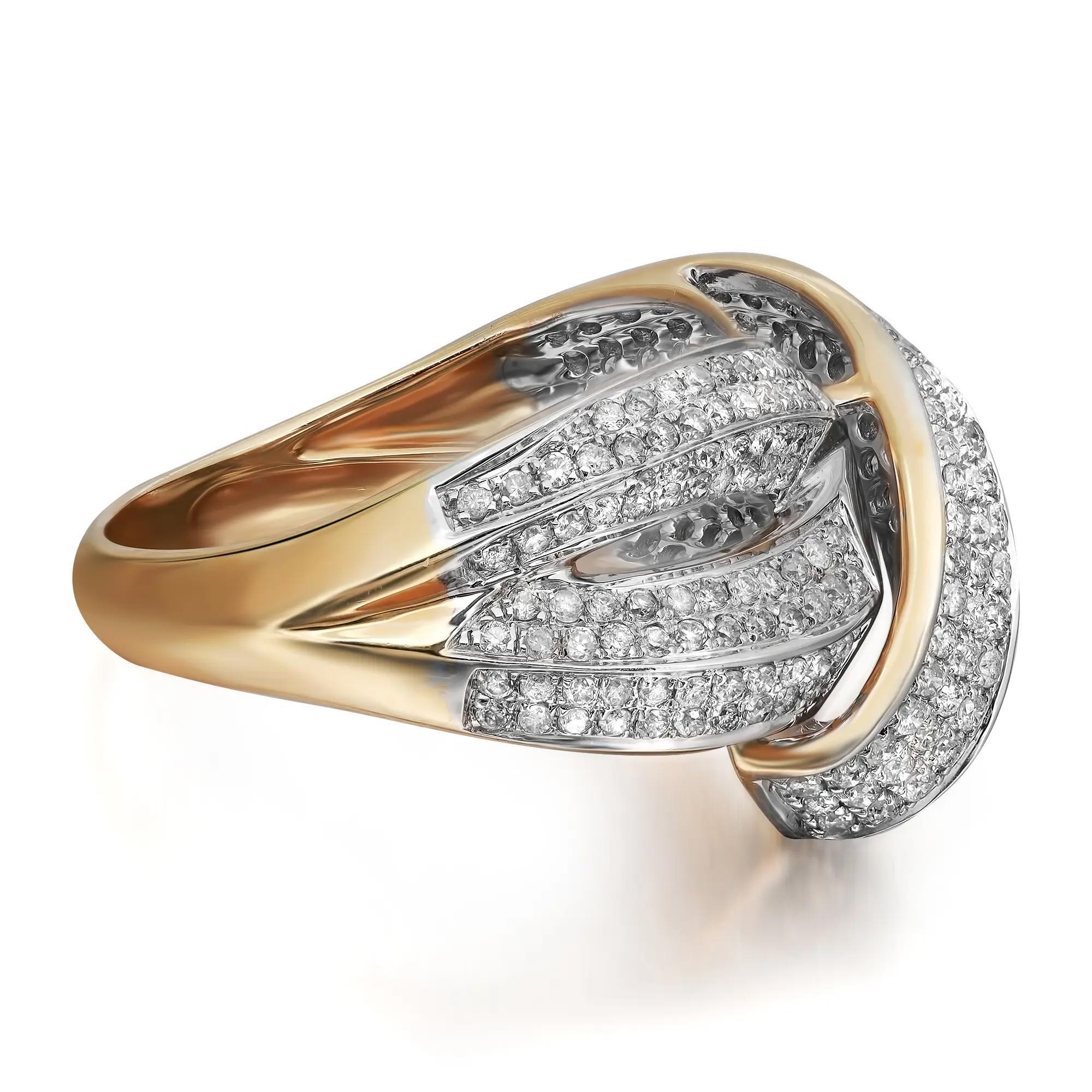 Modern 1.18Cttw Pave Set Round Cut Diamond Ladies Cocktail Ring 14K Yellow Gold SZ 7.5 For Sale