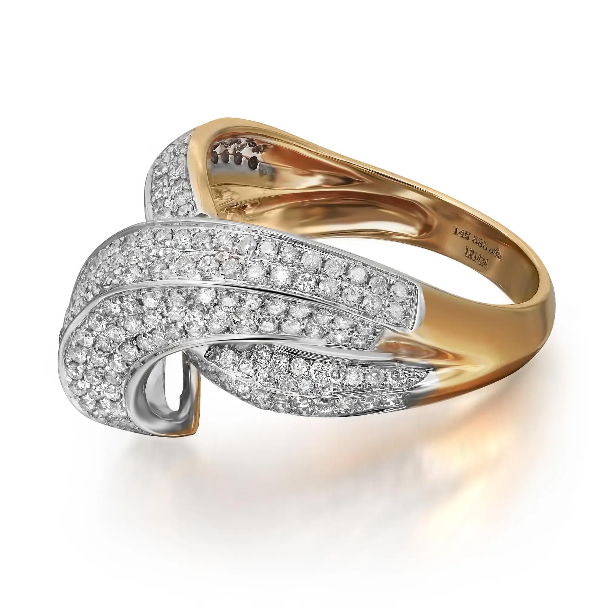 1.18Cttw Pave Set Round Cut Diamond Ladies Cocktail Ring 14K Yellow Gold SZ 7.5 In New Condition For Sale In New York, NY