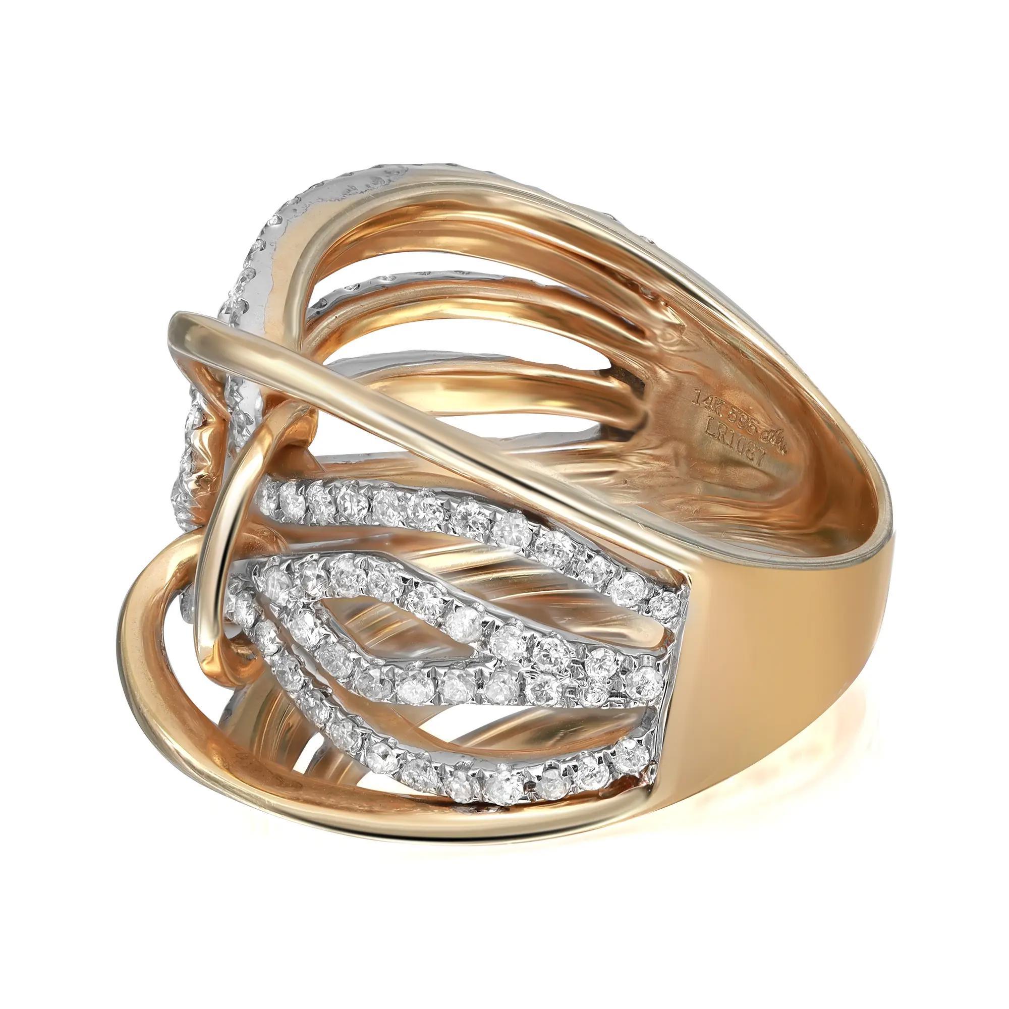 Sparkle with this diamond wide band ring. This ring showcases a polished look with its round-cut diamond stones in pave setting. Crafted in 14K yellow gold. Perfect gift for your loved ones. The width of the ring is 14.5 mm. Diamond quality: color I