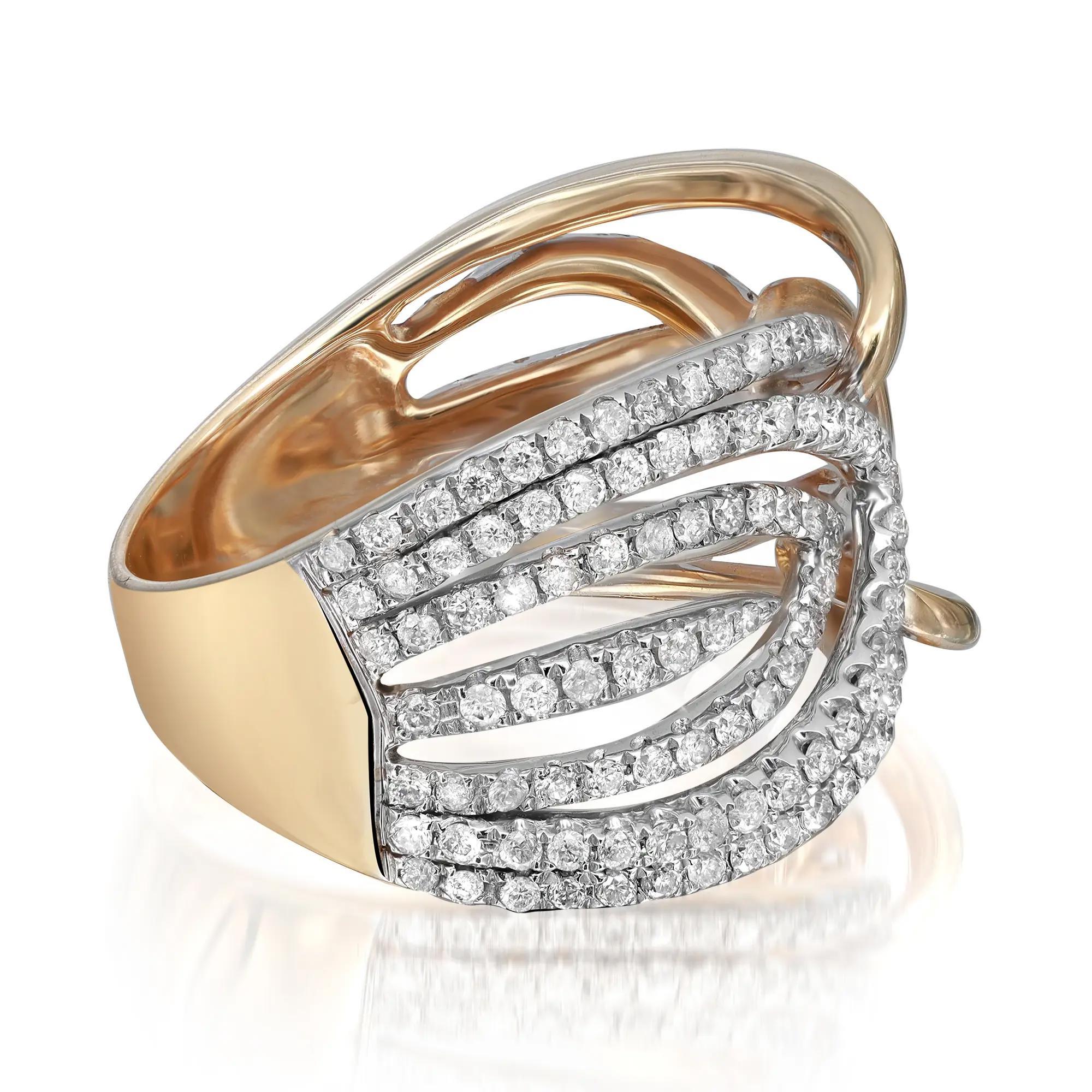 Moderne Bague jonc large en or jaune 14 carats avec diamants ronds de 1,18 carat pour femmes en vente